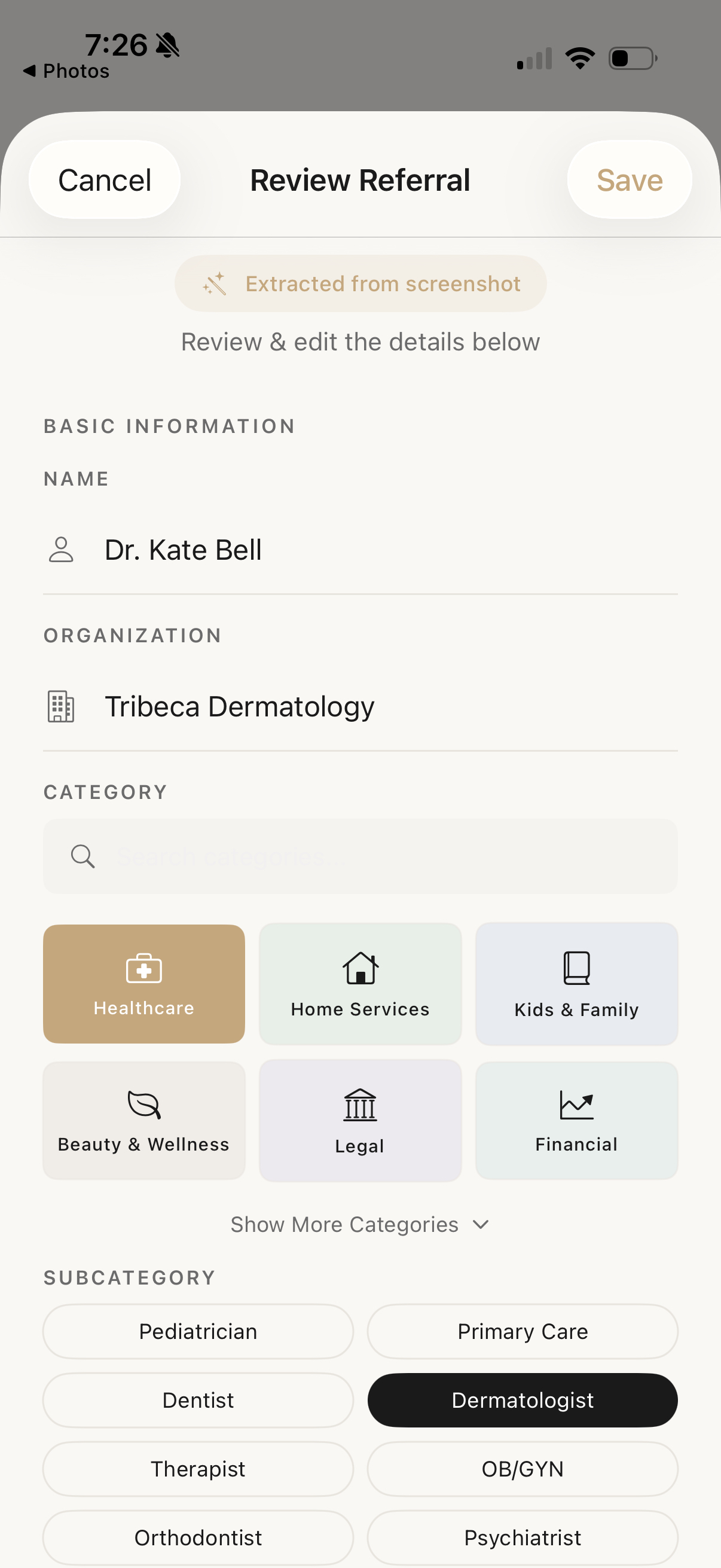 GemBook review referral with categories